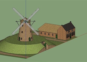 某欧式风格旅游景区风车小屋设计SU(草图大师)模型
