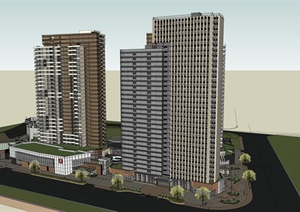 某现代风格商业办公住宅楼综合建筑设计SU(草图大师)模型