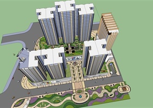某现代的风格完整商业住宅综合体及景观设计SU(草图大师)模型