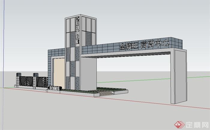 某现代风格商贸中心大门设计su模型(1)