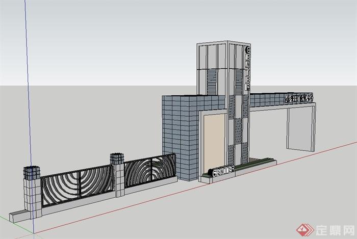 某现代风格商贸中心大门设计su模型(2)