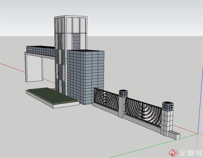 某现代风格商贸中心大门设计su模型(3)