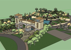某英式风格别墅小区景观设计SU(草图大师)模型