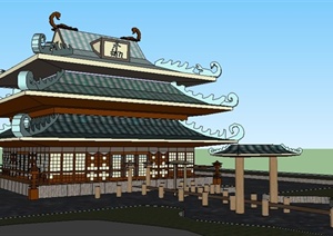 古典庙宇及牌坊设计SU(草图大师)模型