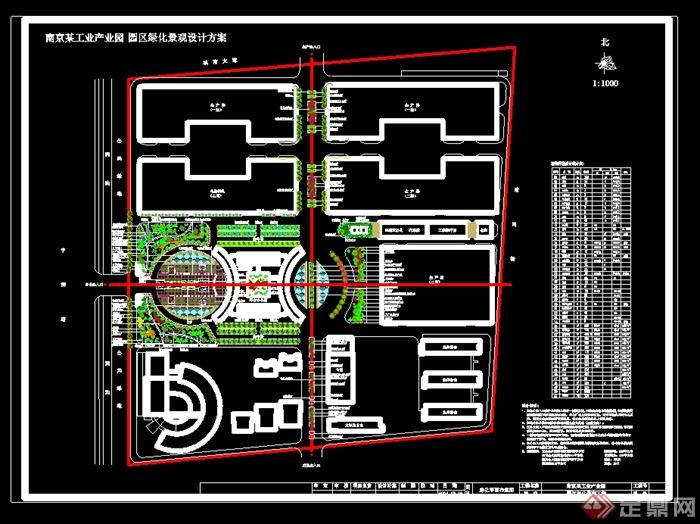 南京某工业园园区绿化设计cad方案图(1)