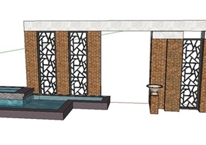 简约风格镂空大门、水池SU(草图大师)模型