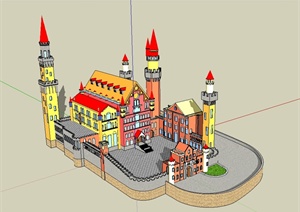 某英式风格精致详细幼儿园建筑设计SU(草图大师)模型