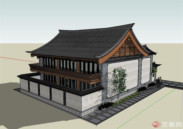 三种古典中式大小院落式住宅建筑楼设计su模型(1)