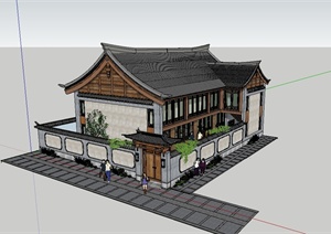 三种古典中式大小院落式住宅建筑楼设计SU(草图大师)模型