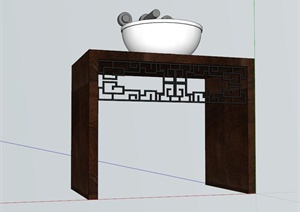 某古典中式风格详细洗手台设计SU(草图大师)模型