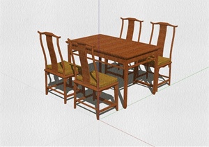 某中式风格室内餐厅餐桌椅设计SU(草图大师)模型