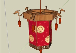 古典中式风格单个吊灯灯笼设计SU(草图大师)模型