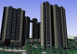 高层商业住宅小区建筑规划SU(草图大师)模型