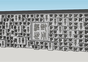 古典中式风格详细景墙设计SU(草图大师)模型