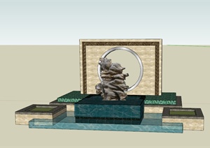 现代中式风格中式水景墙设计SU(草图大师)模型