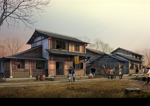 现代中式民宅景观设计psd效果图