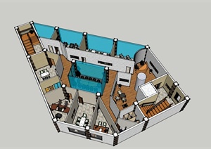 某现代风格室内办公空间设计SU(草图大师)模型包含效果图