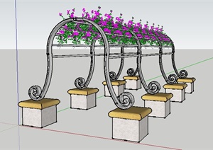 某欧式铁艺花廊架设计SU(草图大师)模型