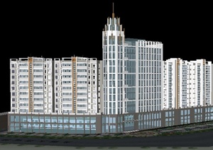 现代风格商业+办公+住宅建筑设计SU(草图大师)模型