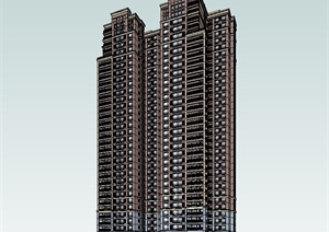 现代风格小区高层住宅建筑SU(草图大师)模型
