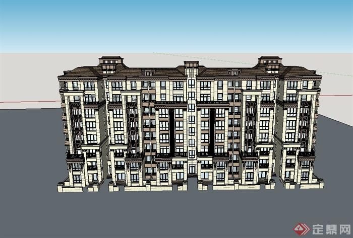 新古典风格小区住宅楼建筑su模型(4)