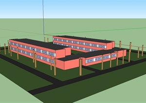 某现代风格两层幼儿园教学楼建筑设计SU(草图大师)模型
