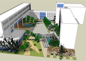 某现代风格办公建筑内庭景观设计SU(草图大师)模型