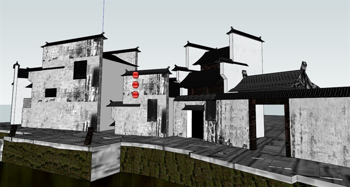 现代中式风格江南水乡旅游建筑设计su模型