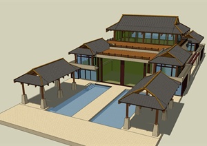 某东南亚风格简约私家别墅建筑设计SU(草图大师)模型