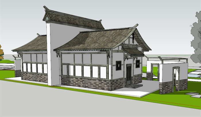 现代中式风格多层旅游区古建筑设计su模型