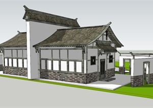 现代中式风格多层旅游区古建筑设计SU(草图大师)模型