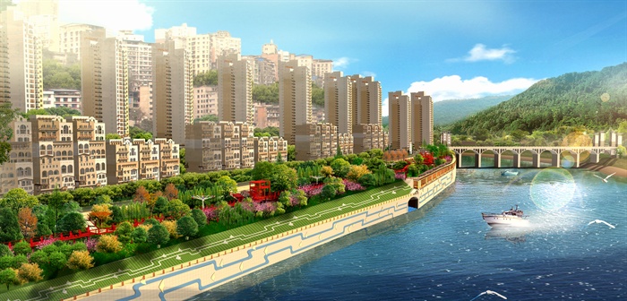 某现代风格城市滨水生态走廊高清psd效果图