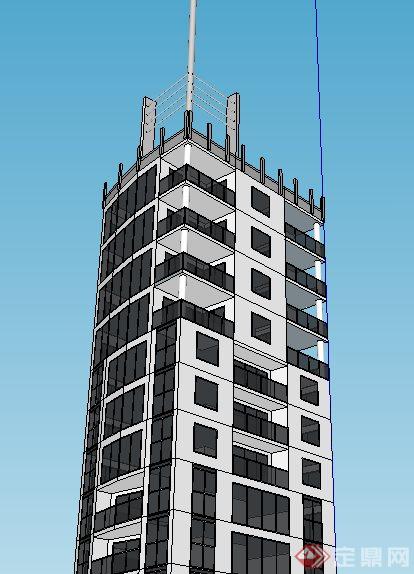 现代高层新闻广播中心建筑设计su模型(3)