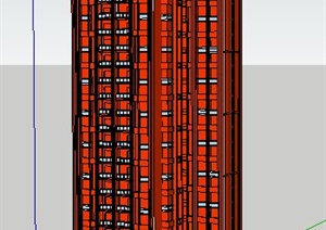 简洁红色高层住宅楼建筑设计SU(草图大师)模型