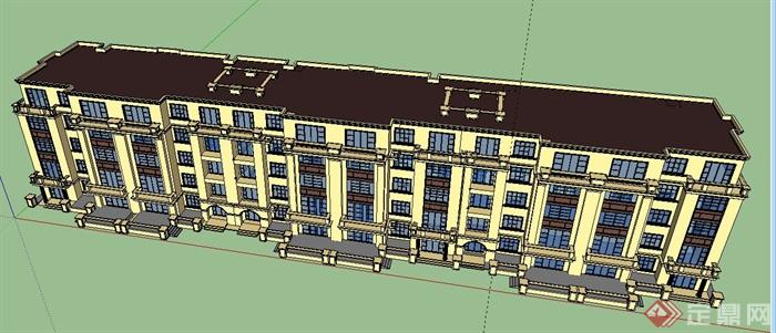 简约新古典5层住宅楼建筑su模型(3)