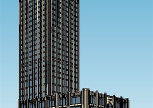 简约新古典高层办公大厦建筑设计SU(草图大师)模型