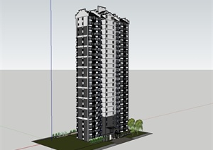 现代中式风格住宅高层建筑SU(草图大师)模型