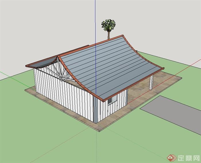 某日式风格简易便利店小屋建筑设计su模型(3)