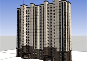 某新古典风格精致高层住宅建筑楼SU(草图大师)模型
