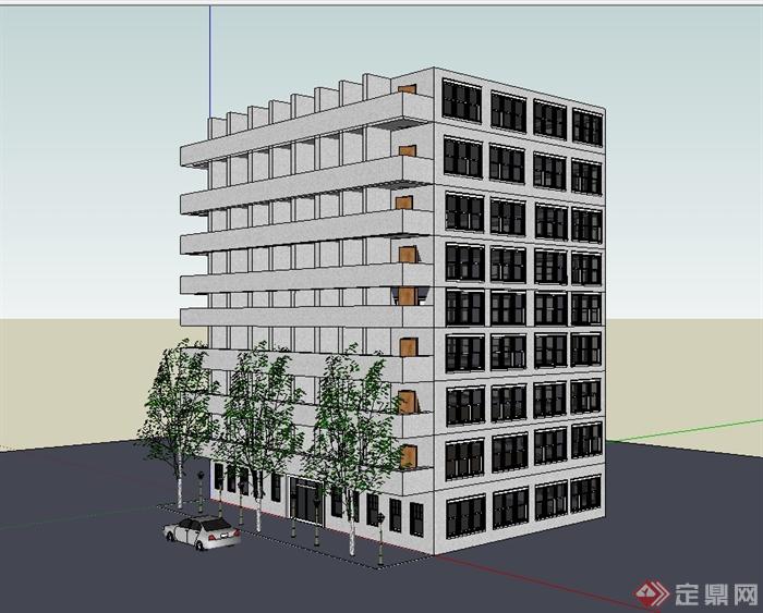 某现代小高层公寓住宅楼建筑设计su模型(1)