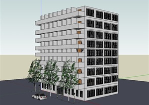 某现代小高层公寓住宅楼建筑设计SU(草图大师)模型