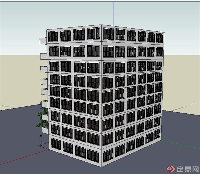 某现代小高层公寓住宅楼建筑设计su模型(2)