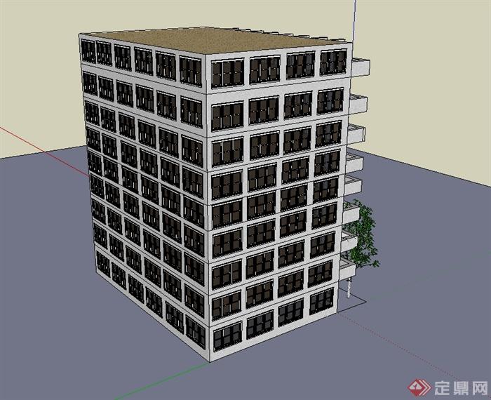 某现代小高层公寓住宅楼建筑设计su模型(3)