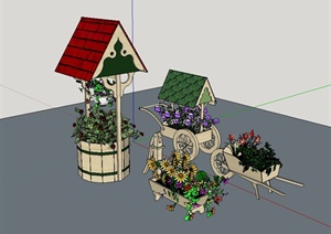 某欧式风格园林小品花箱设计SU(草图大师)模型