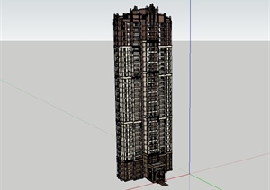 某新古典风格精致高层住宅楼建筑SU(草图大师)模型