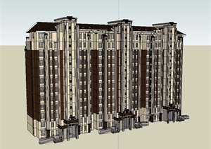 新古典风格详细高层住宅建筑SU(草图大师)模型