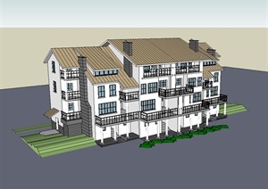英式多层花园洋房建筑设计SU(草图大师)模型