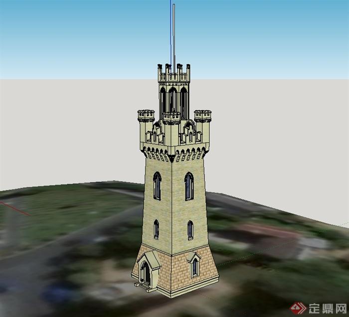 某欧式风格景观塔建筑设计su模型(1)