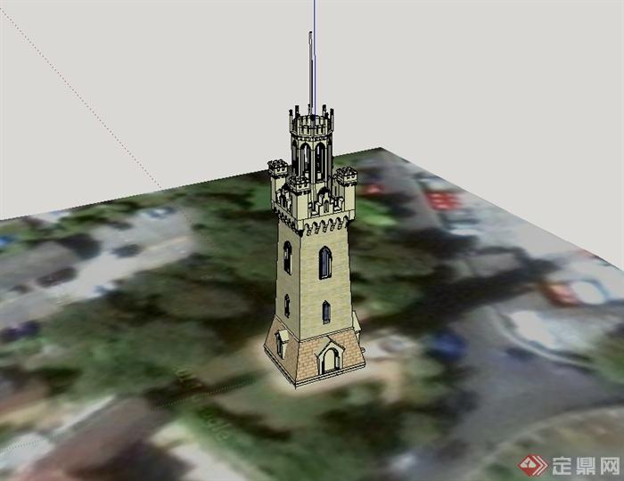 某欧式风格景观塔建筑设计su模型(3)