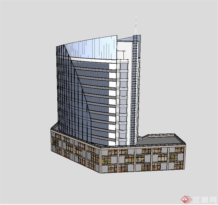 现代商业办公楼综合建筑SU草图大师模型(2)